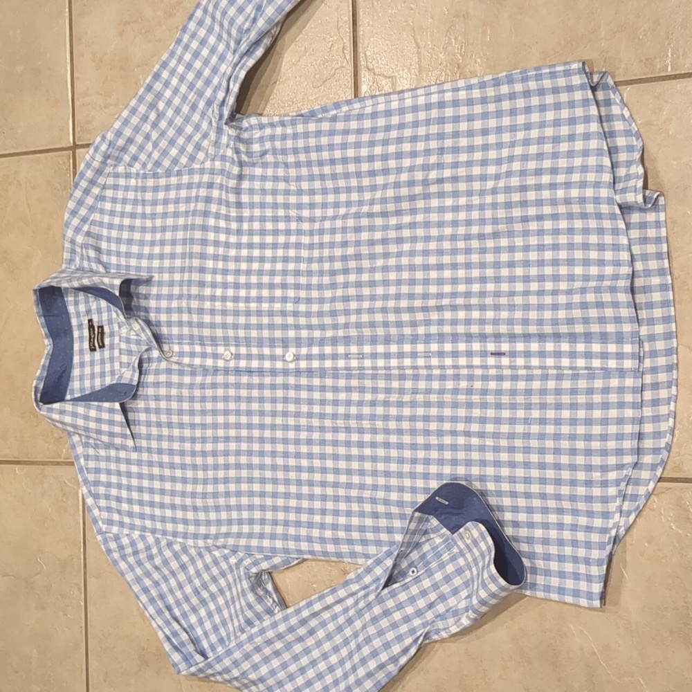 J. Mclaughlin Mens Button Down Blue Checkered Long Sleeve Shirt Size XL